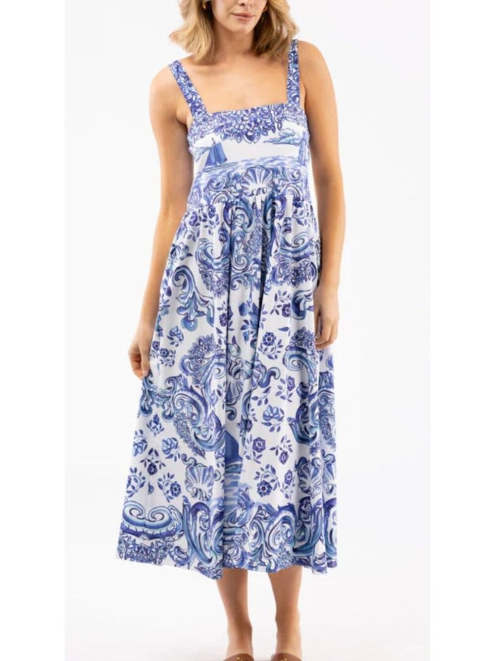 NWT SMITH & QUINN Heather Midi Dress Port Porcelain Floral Blue White Size Large